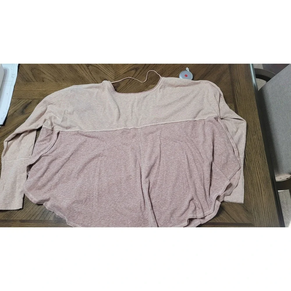 We The Free Free People Womens Small Peach Colorblock V-Neck Long Sleeve Top